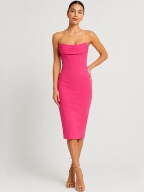 Lavish Alice Strapless Corset Midi Dress Hot Pink NWT Size 6 Cocktail Party